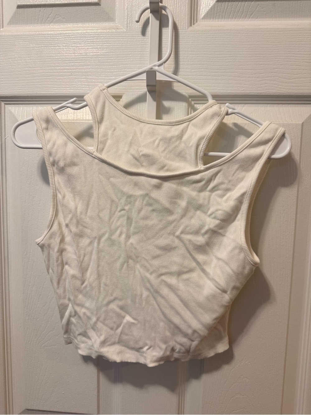 Sleeveless Ribbed Crop Tank Top - White
